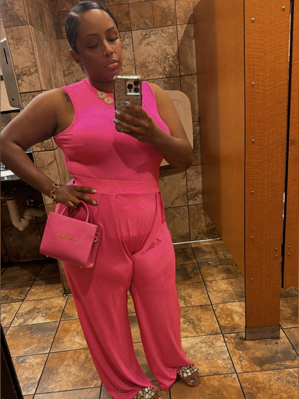 Pink Sleeveless Wide-Leg two piece